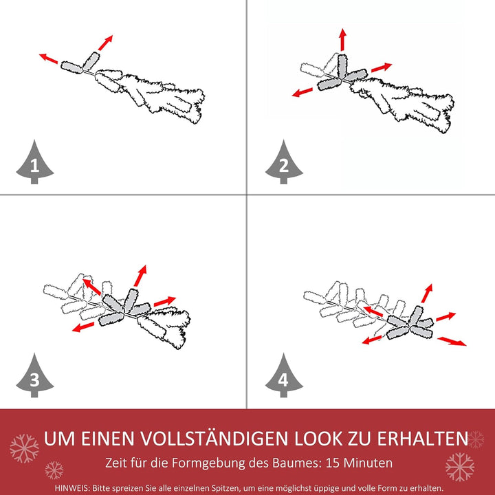 HOMCOM Weihnachtsbaum 1,8 m Christbaum mit Ständer Kunsttanne 390 Äste zerlegbar PVC Weiss Ø55 x 180
