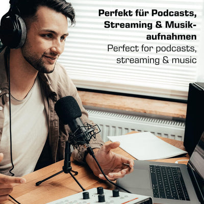 DOCKIN® MP1000 Podcast Mikrofon für PC & Mac mit extralangem 3m USB-Kabel, Streaming Mikrofon mit Dr