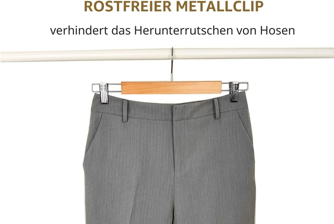 Amber Home 10 Stück 36cm Natürliche Kleiderbügel aus Holz, Robust und Glänzend Hosenbügel Aufhänger