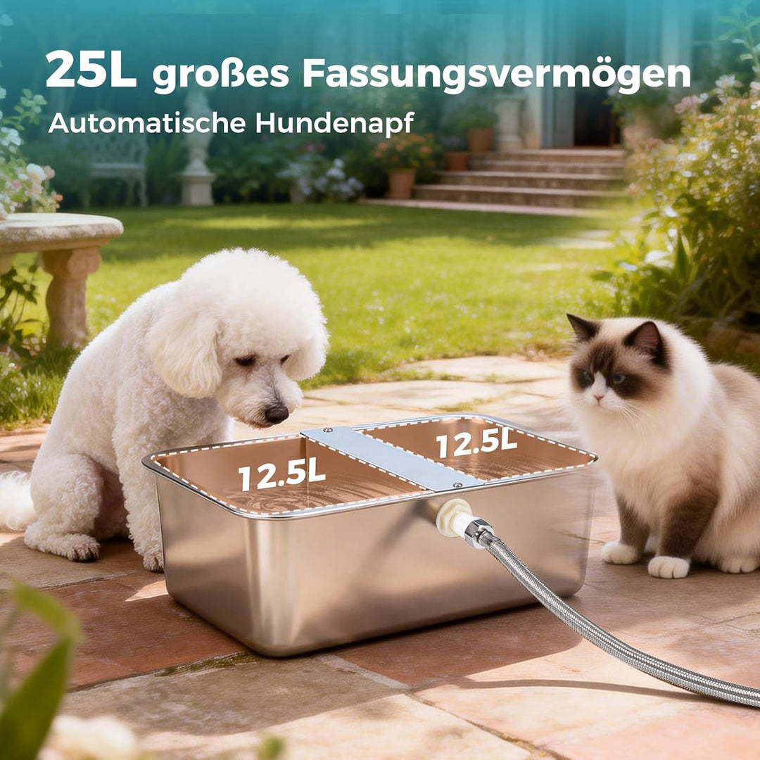 Automatischer Wassertrog aus Edelstahl 25L, Selbstfüllender Wasserspender für Grosse Hunde, Pferde,