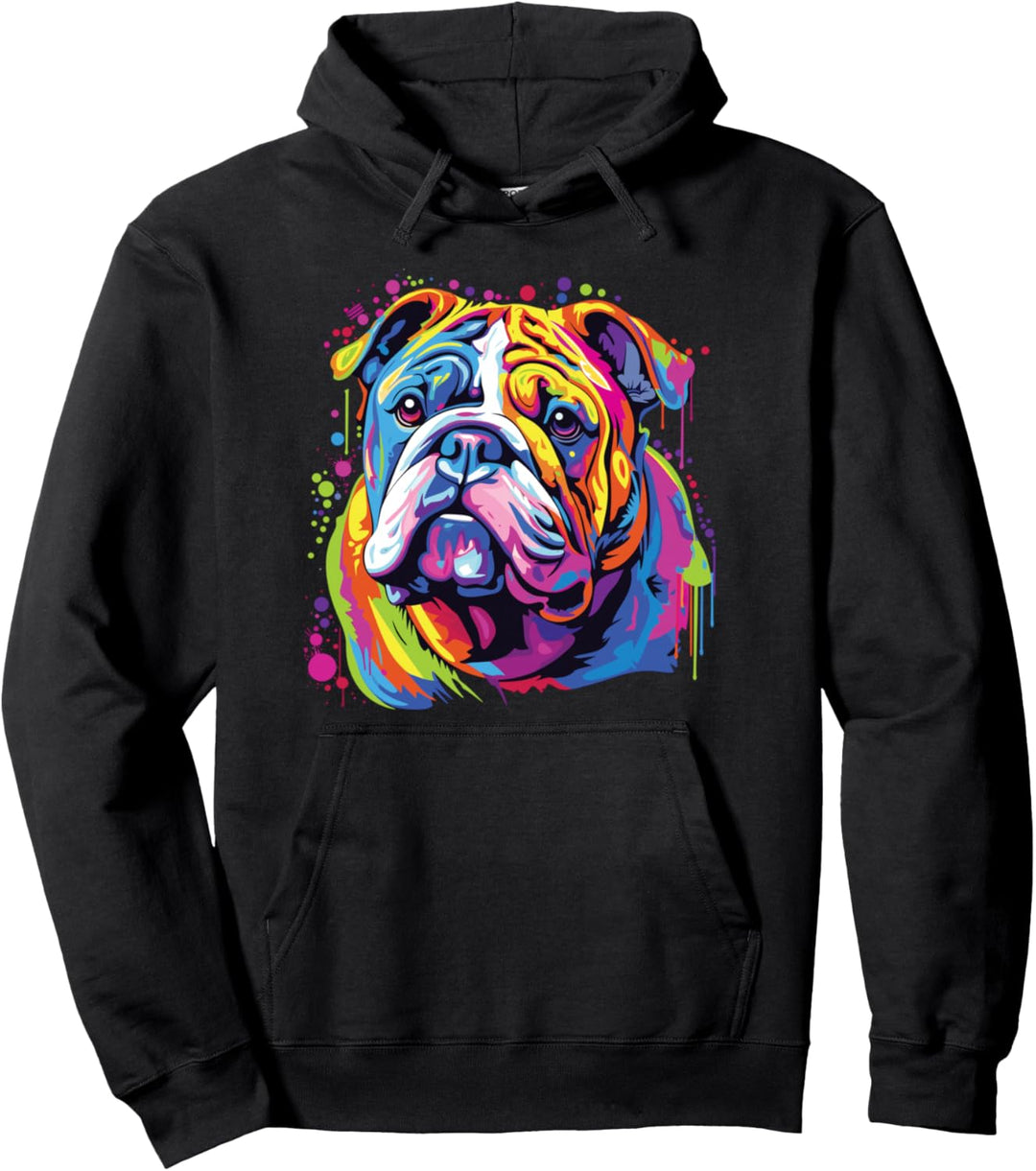 Wasserfarben Farbenfroher Bulldog Hunde Pullover Hoodie