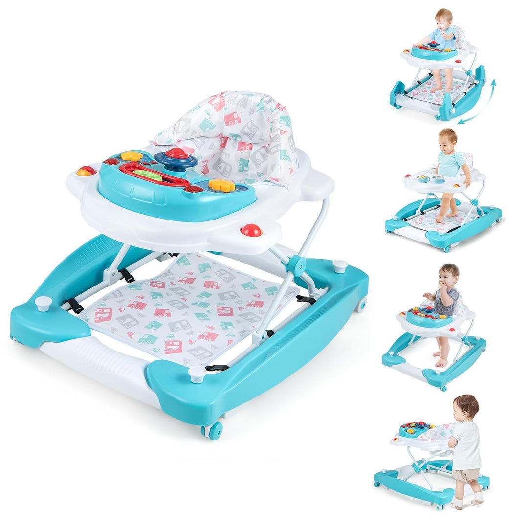COSTWAY 6 in 1 Lauflernhilfe, Lauflernwagen mit abnehmbarem Spielboard & Fusspolster, Baby Walker hö