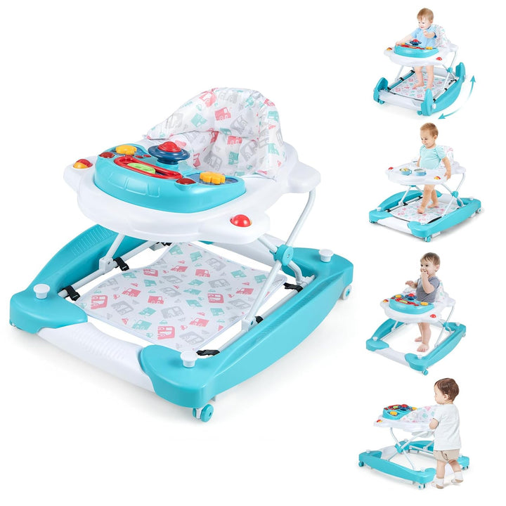 COSTWAY 6 in 1 Lauflernhilfe, Lauflernwagen mit abnehmbarem Spielboard & Fusspolster, Baby Walker hö