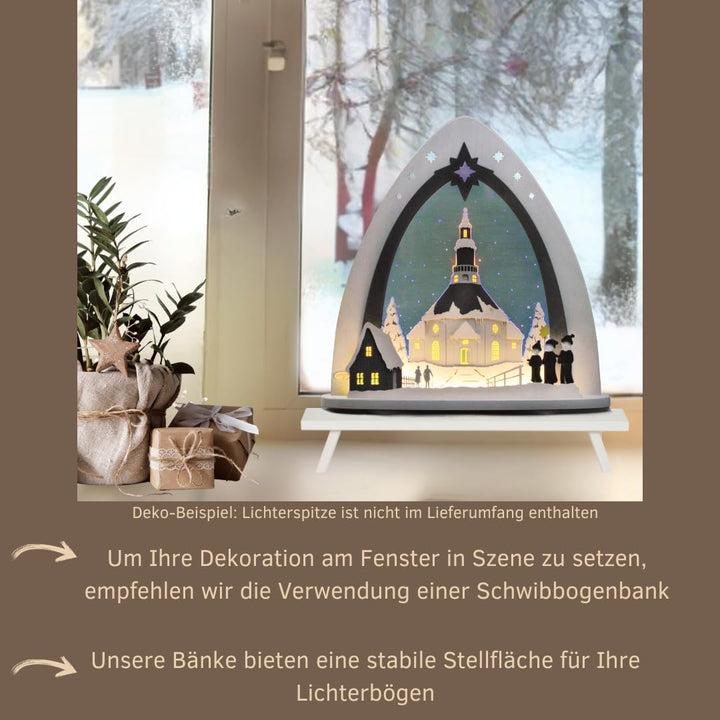 WEIGLA - Schwibbogenbank aus dem Erzgebirge I Weiss I Fensterbank Innen Holz I dekorative Schwibboge