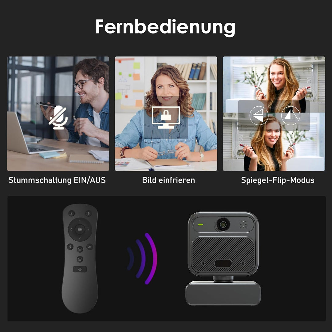 W12S Webcam 4K/30FPS, Doppelmikrofon Geräuschunterdrückung, Fernbedienung, UHD Sony Sensor, Fester/A