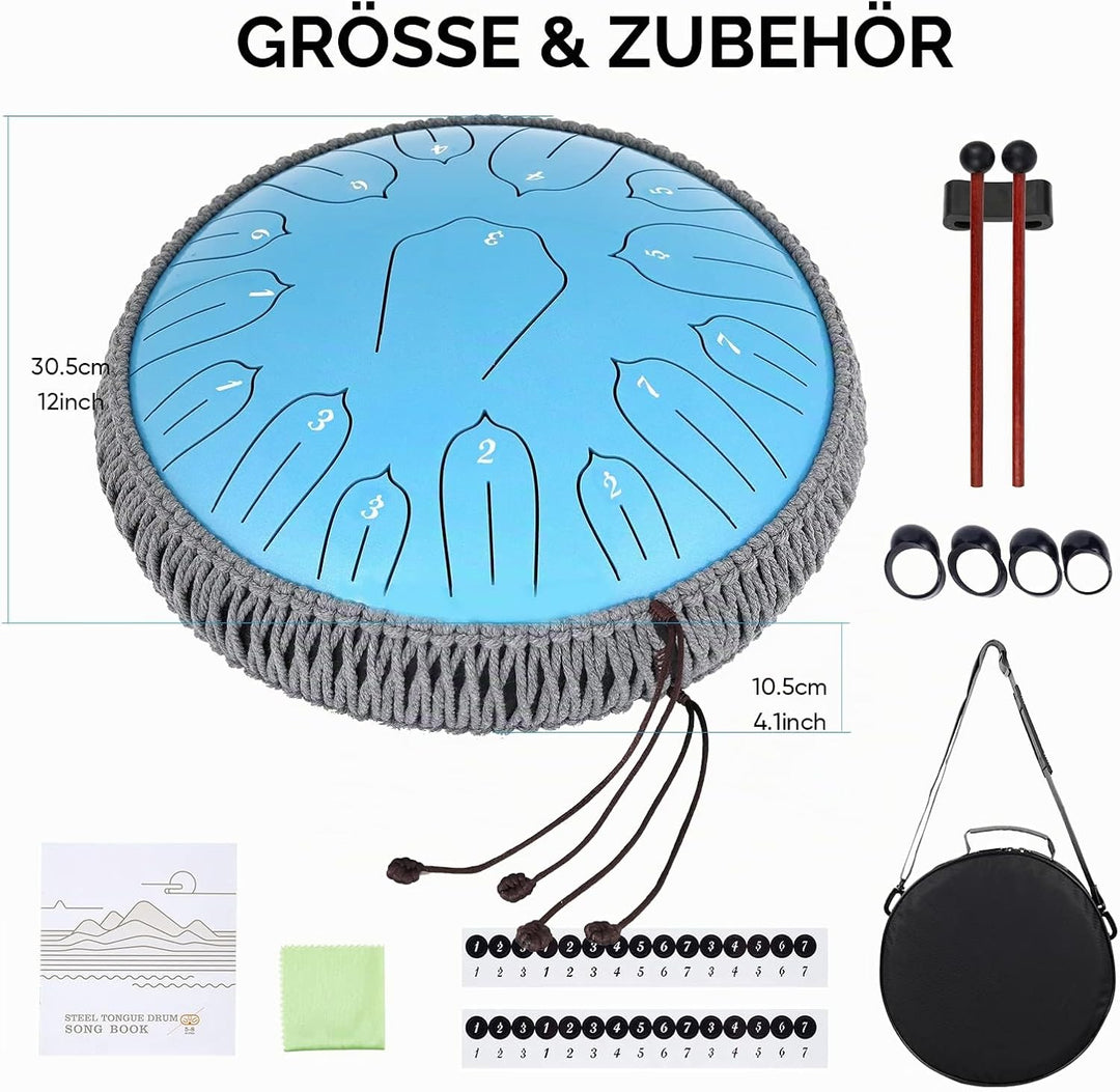 Musfunny Steel Tongue Drum, 12 Zoll 15 Tone Zungentrommel Handpan Trommel, D-Dur Steel Pan Töne Schl