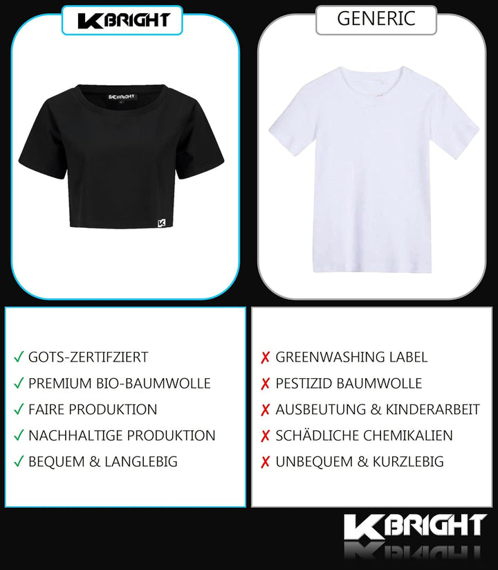 K-BRIGHT Damen Crop Top Kurzarm Basic Nachhaltig Bio Baumwolle Freizeit Sportoberteil Essential Shir