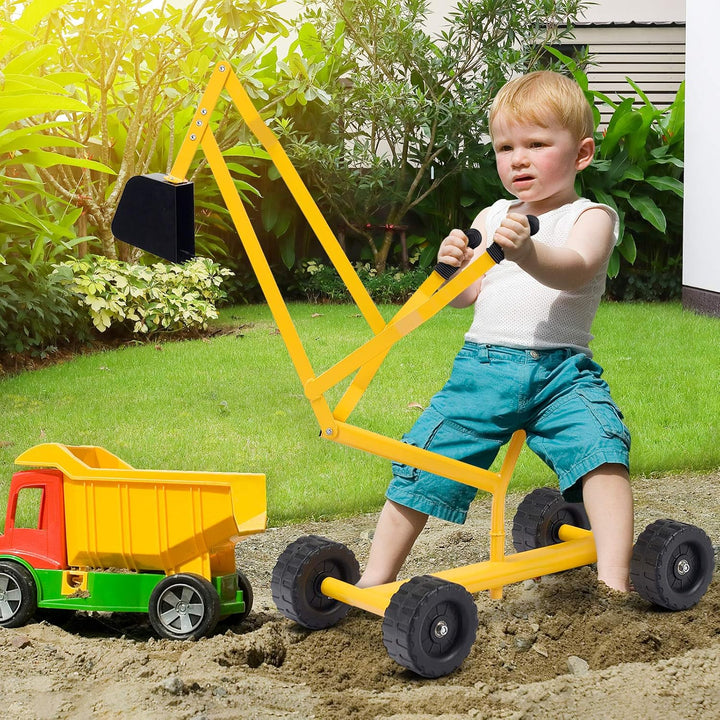GOPLUS Kinder Sitzbagger, Sandbagger Aufsitzbagger mit 360°drehbarem Sitz & grosser Schaufel & Gummi