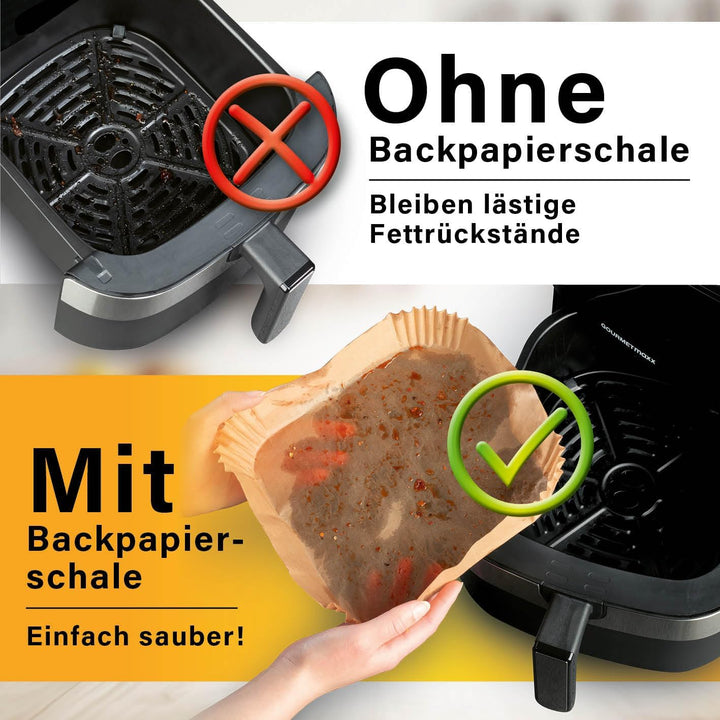 GOURMETmaxx Backpapier für Heissluftfritteuse 2 bis 5 Liter | Backpapierschale antihaftbeschichtet &
