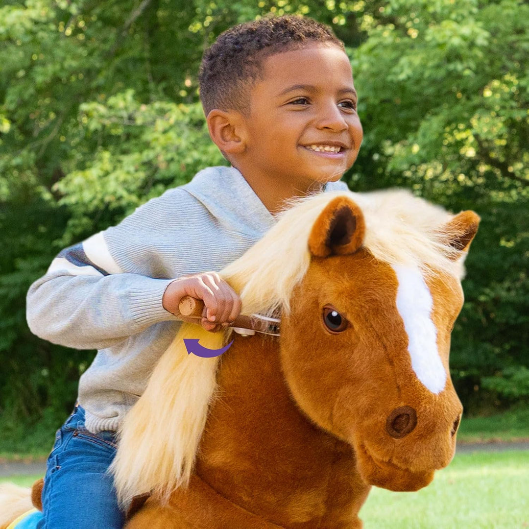 PonyCycle Reitpferd auf Rollen, für Kinder 3–4 Jahre, 76cm Hoch, Schaukelpferd Gross mit Handbremse,