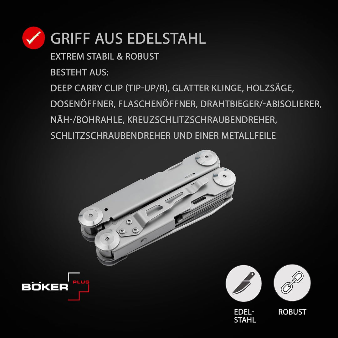 BÖKER PLUS® Specialist Pro - EDC Muti-Tool mit Clip & Gürtel-Tasche - Edelstahl Multifunktions-Werkz