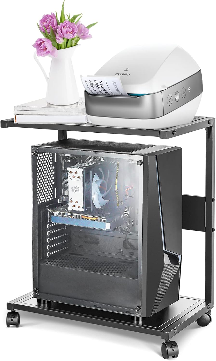 Whchiy PC Ständer Eisen Computer Ständer 2 Schicht CPU Ständer mit Rollen für Schreibtisch (C-Stil G