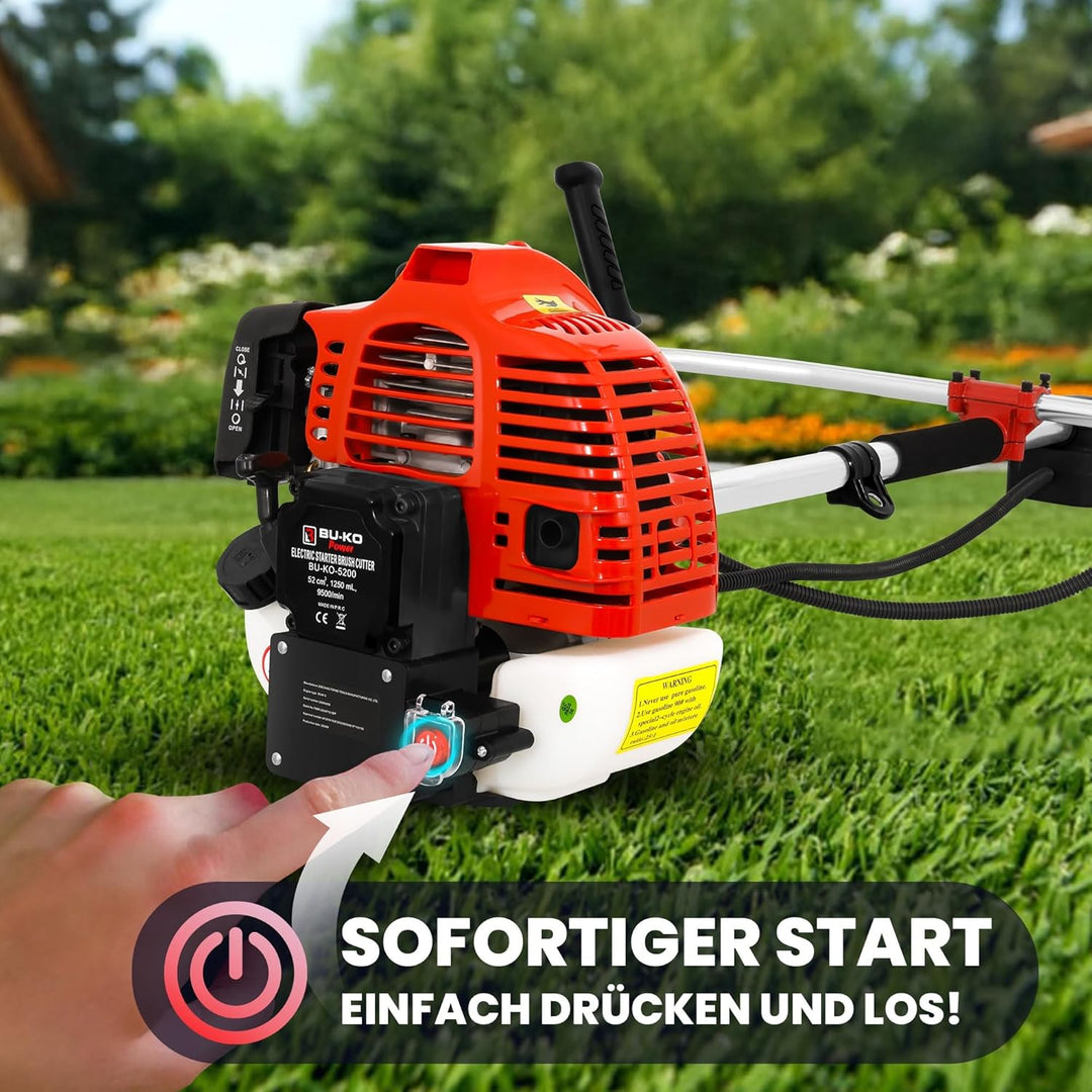 BU-KO 52cc Benzin-Rasentrimmer Garten Multitool - Elektrischer Druckknopf &amp; Zugschnurstart | 3-in-1