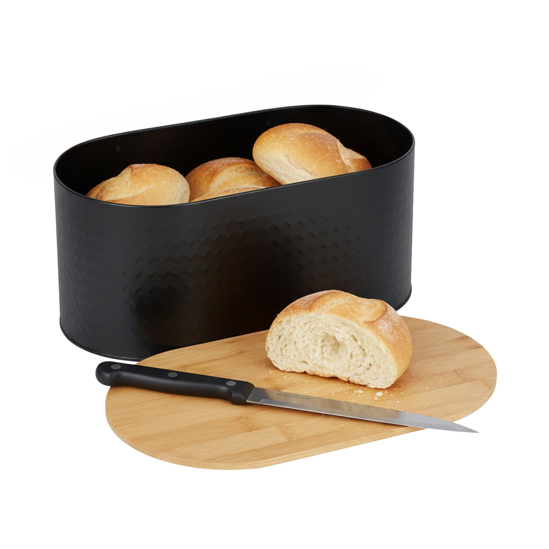 Relaxdays Brotkasten, Bambus & Stahl, Deckel als Schneidebrett, HBT: 15,5 x 34 x 18,5 cm, Brotaufbew