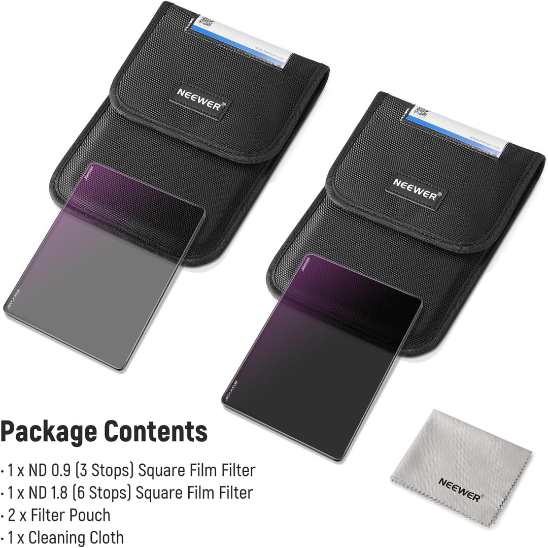 NEEWER 2 Pack ND0.9/1.8 (3/6 Stops) Square ND Filter, 4" x5,65 Dual Sided 30 Multi Nano Coated Cinem