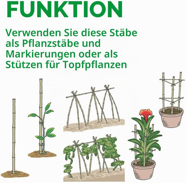 Mininfa Natürliche Bambusstäbe 60CM, Umweltfreundliche Bambusstange, Bambusstangen, Pflanzenstäbe fü