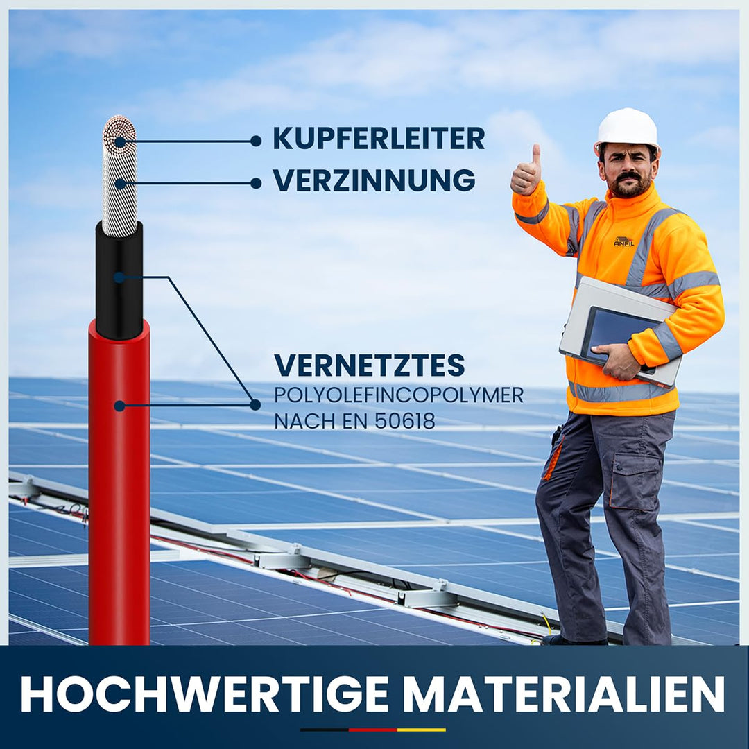 Solarkabel Verlängerung ANFIL 4mm2/12AWG Solarpanel Photovoltaik Verlängerungskabel Solar PV Kabel f