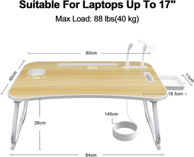 AirOpen Laptoptisch fürs Bett, Klappbar Betttisch mit 4 USB Ladeanschluss, Schublade, Tablet Ständer