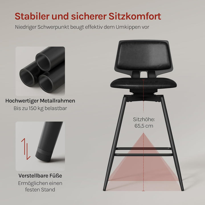 WOLTU Barhocker 2er Set, Barstuhl 360° drehbar, Küchenhocker mit Rückenlehne Fussstütze, für Küche B