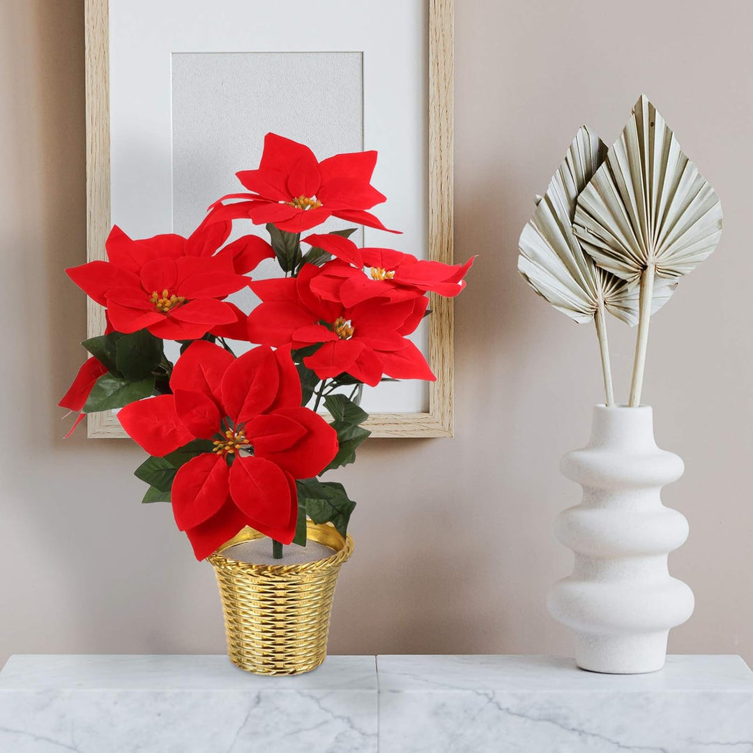 Homoyoyo Künstliche Weihnachtsstern-Töpfe Künstlicher Weihnachtsstern-Blumenstrauss aus Seide Roter