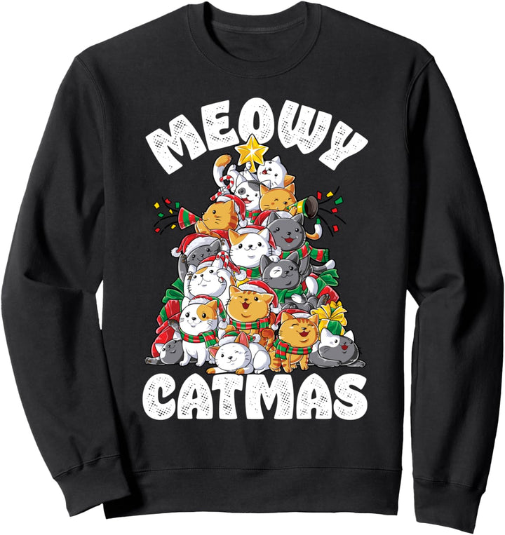 Meowy Catmas Cat Christmas Tree Xmas Girls Boys Funny Santa Sweatshirt