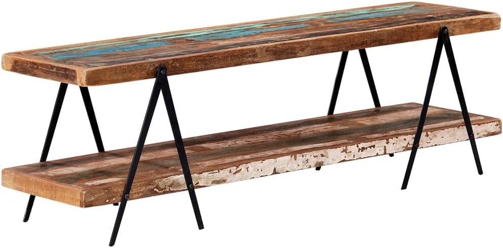 vidaXL Mangoholz Massiv TV Schrank mit 2 Regalen Handgefertig Lowboard Fernsehtisch Fernsehschrank H