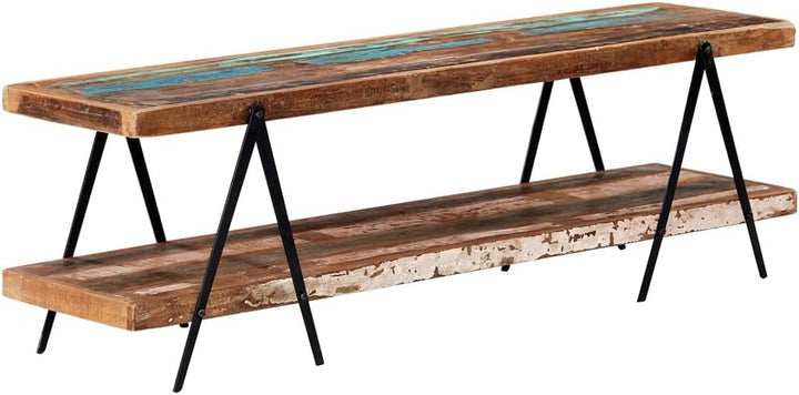 vidaXL Mangoholz Massiv TV Schrank mit 2 Regalen Handgefertig Lowboard Fernsehtisch Fernsehschrank H