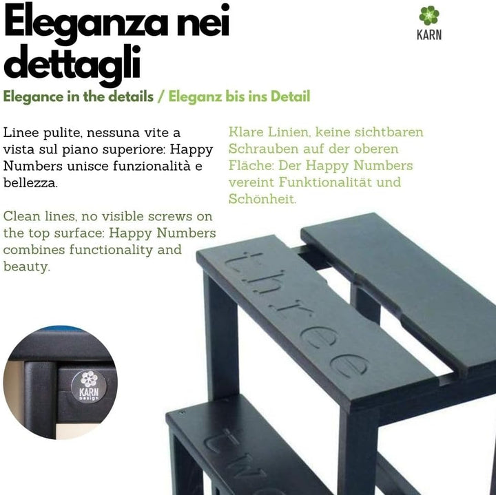 Karn, Happy Numbers Tritthocker aus gebeizter und lackierter Buche, Höhe 60 cm, drehbare Stufe mit S