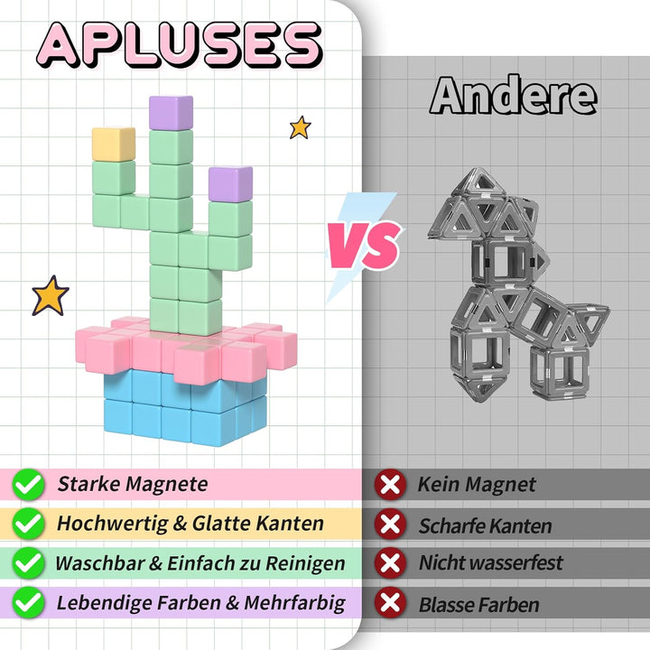 Apluses Magnetische Bausteine – Kinderspielzeug, magnetisches Bauspielzeug, Puzzlebaustein, Magnetis