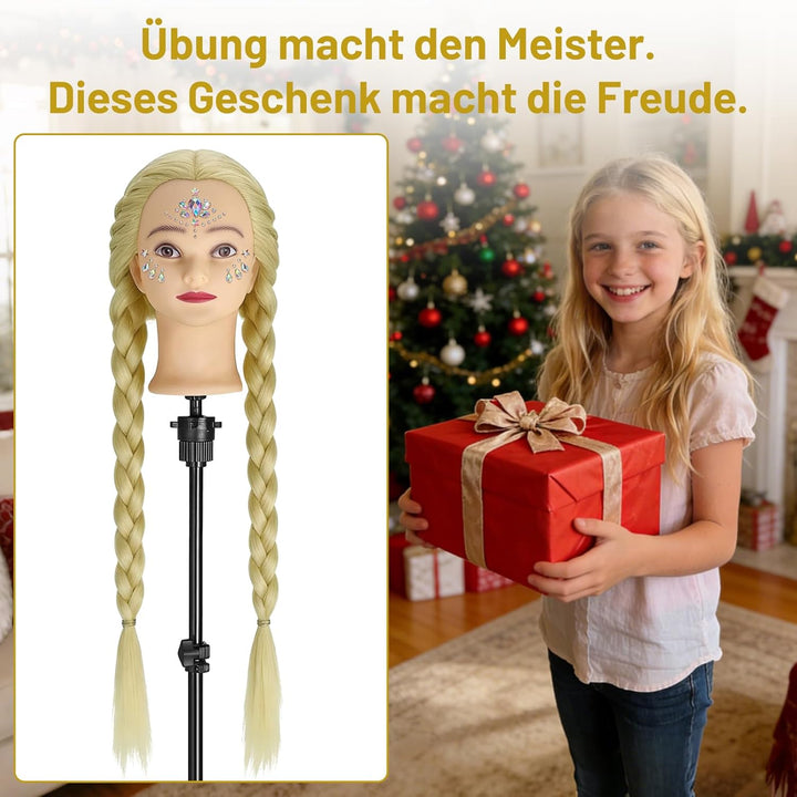 TwoWin 100% Synthetikhaar Frisierkopf mit Ohrlöchern, 71 cm (28 Zoll) Friseurkopf Übungskopf, Traini