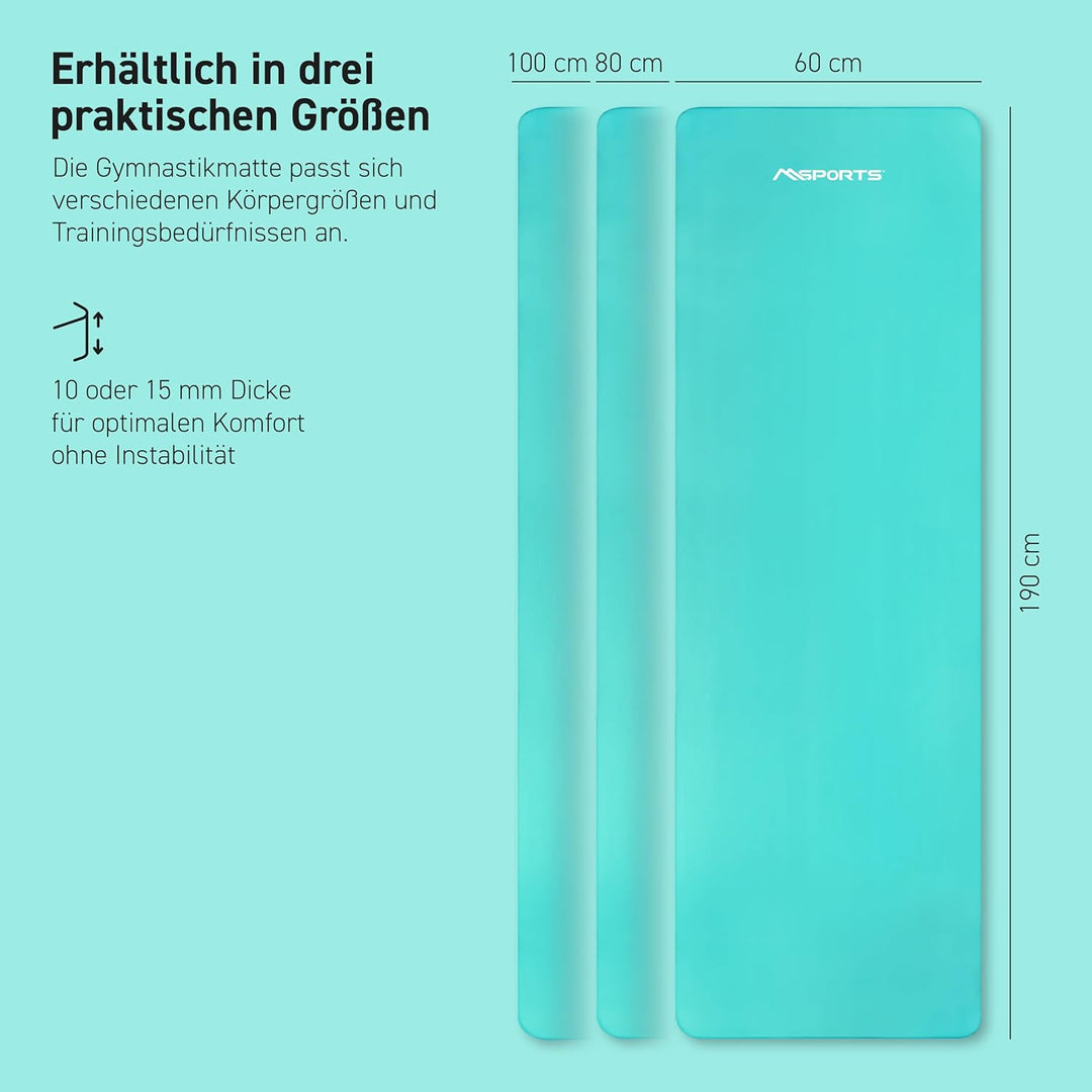 MSPORTS Gymnastikmatte Premium inkl. Tragegurt + Übungsposter + Workout App I Hautfreundliche Fitnes