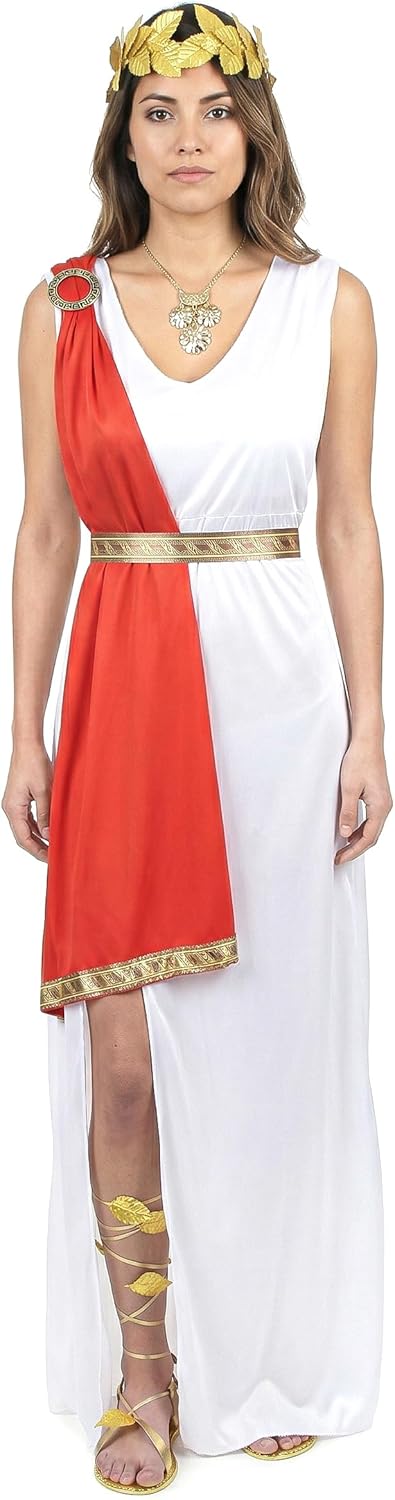 Generique - Elegante Göttin-Damenkostüm Antike Weiss-rot-Gold - L L Weiss, L Weiss