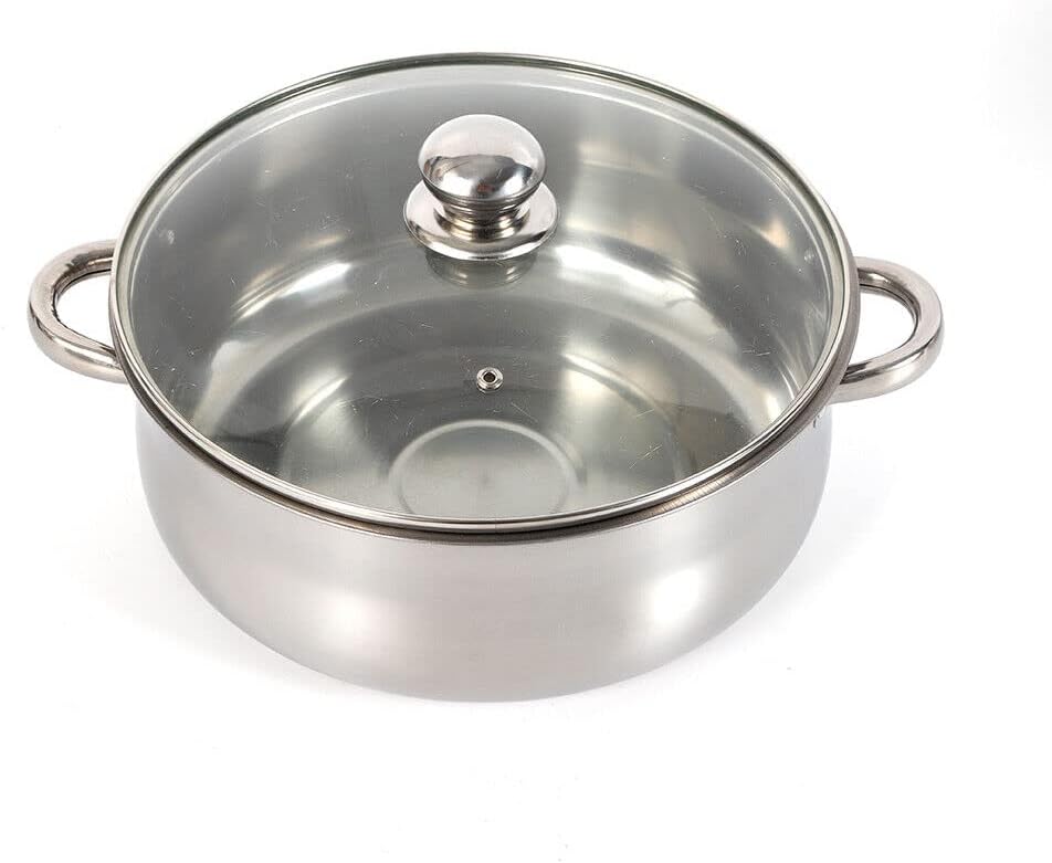 Dampfgarer mit 5 Ebenen aus Edelstahl, 26/28/30cm Kochtopf aus Edelstahl mit Glasdeckel und zwei Dam