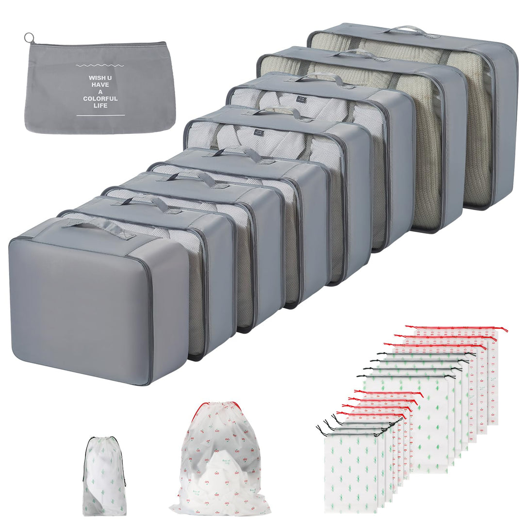 Koffer Organizer Set 17-teilig, Wasserdicht Packing Cubes, Travel Organizer zum Gepäckpacken, mit Pa