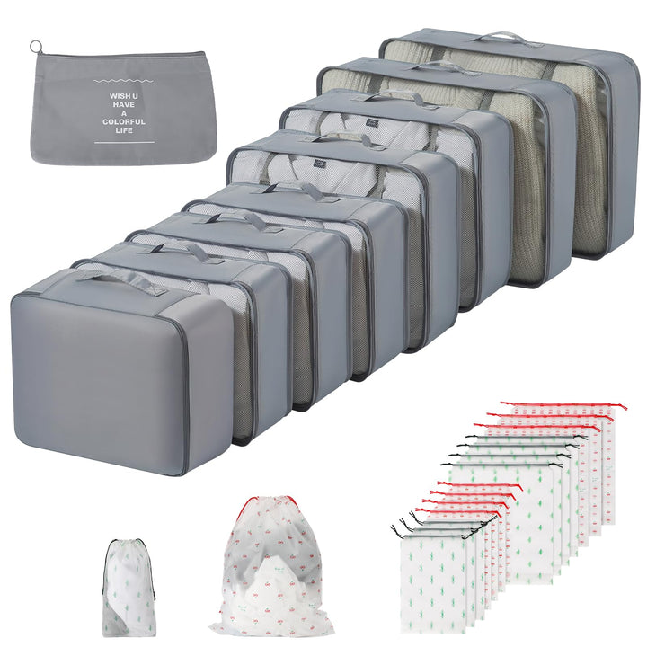 Koffer Organizer Set 17-teilig, Wasserdicht Packing Cubes, Travel Organizer zum Gepäckpacken, mit Pa