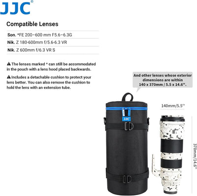 JJC Deluxe Objektivtasche für Sony FE 200-600mm F5.6-6.3G OSS, Z 600mm F6.3 VR S, Z 180-600mm F5.6-6