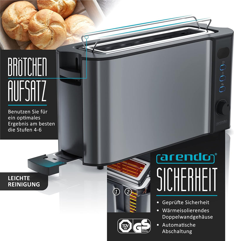 Arendo - Wasserkocher und Toaster und Eierkocher im SET Edelstahl Cool Grey, Wasserkocher 1,5L 40° -