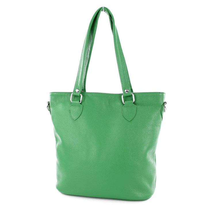 modamoda de T215 Damen Leder Schultertasche Shopper Large handmade in Italy Blattgrün, Blattgrü