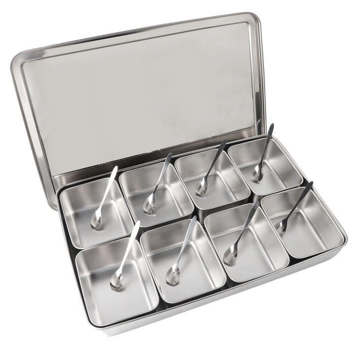 Hapivida Zutatenbehälter Pizza Edelstahl 453x300x68 mm 8 Gitter Gewürzbox Beilagenbehälter Gewürz Be