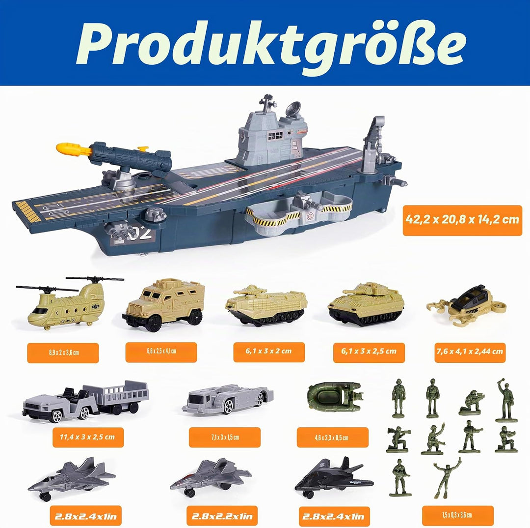 Militär Flugzeug Spielzeug, Militär Figuren mit Panzer Flugzeugträger Schlachtschiff, U-Boot, Kampfj