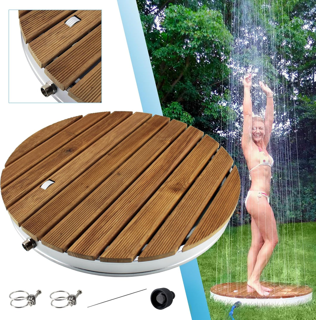 @tec Gartendusche Aussendusche aus massivem Teak-Holz, Mobile Bodendusche Campingdusche, Sauna- & Po