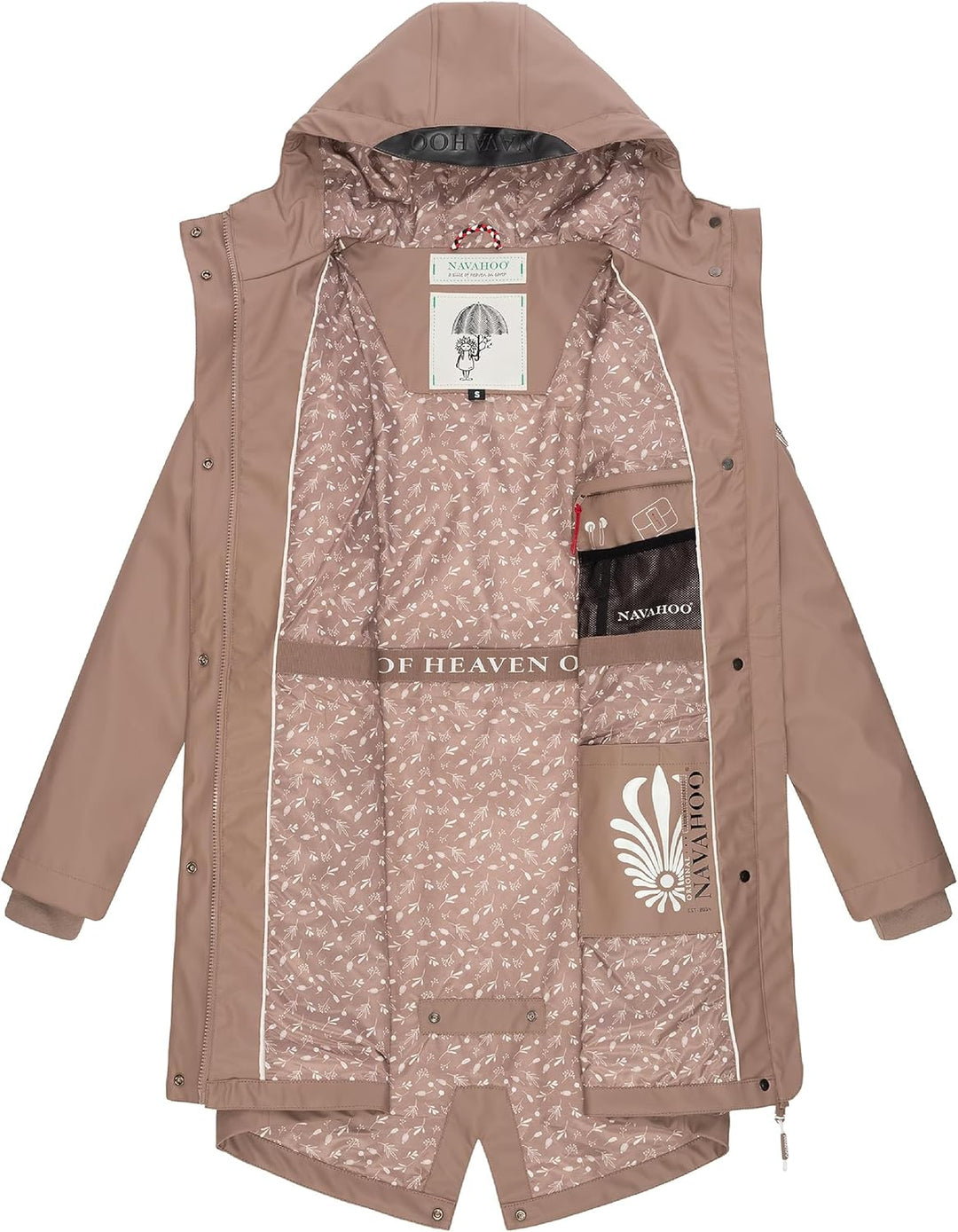 Navahoo Damen Übergangsjacke Regenmantel wasserdicht lang mit Kapuze Tropical Stormoo XS-3XL XS Taup