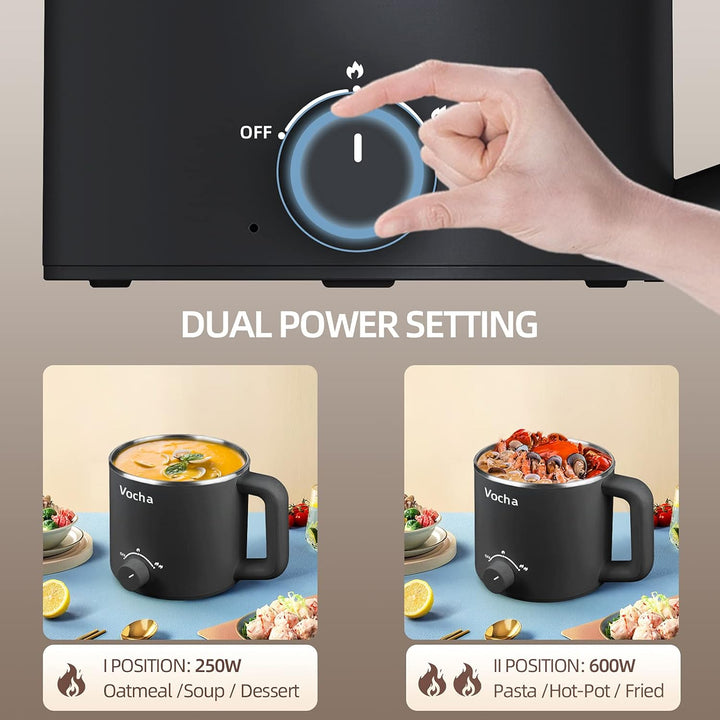 Vocha Elektrische Hot Pot Topf, 1.6L Kleiner Elektrischer Kochtopf, Tragbare Schneller Nudelkocher,