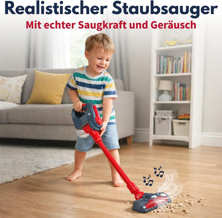 Dirt Devil Spielzeug Staubsauger 3-in-1 - Kinderstaubsauger mit 2 Aufsätzen - Funktionierende Saugfu