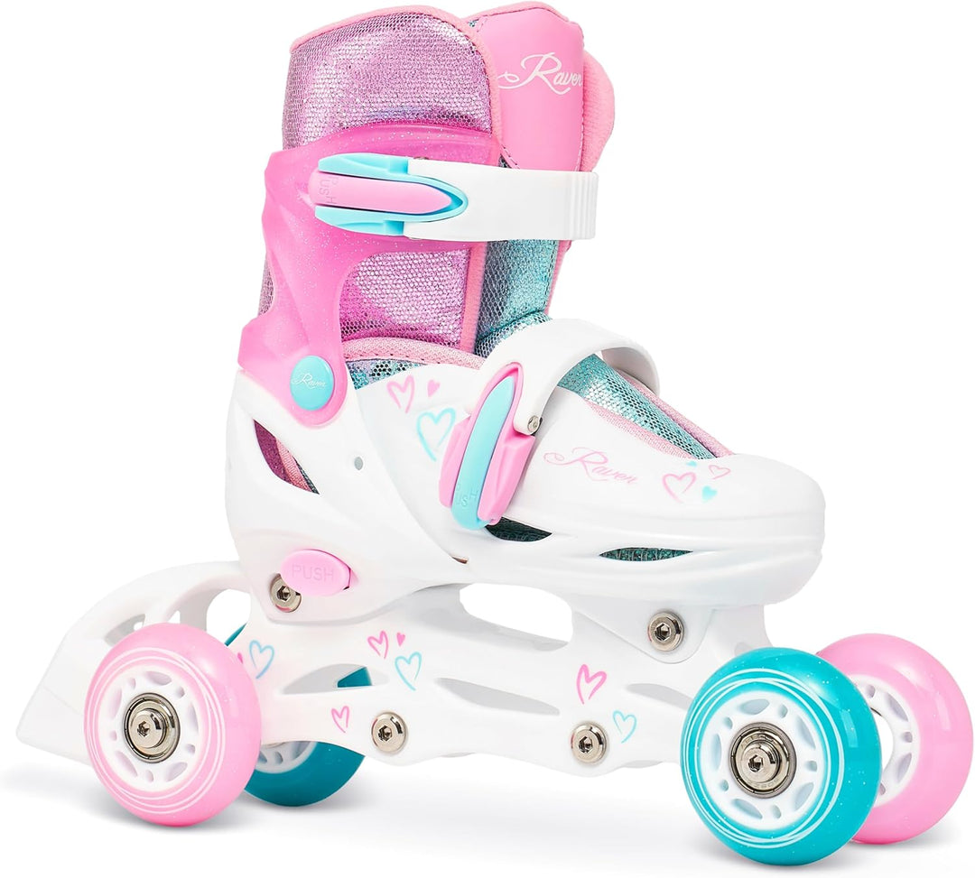 RAVEN 3in1 Inline Skates Triskates Rollschuhe Inliner für Kinder Mädchen verstellbar 30-33 (18,5cm-2
