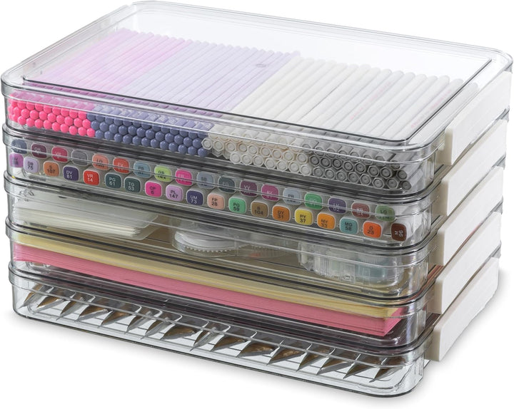 Citylife 5 Pack Bürobedarf Aufbewahrungsbox mit deckel, stapelbar transparent Stiftebox, plastikbox