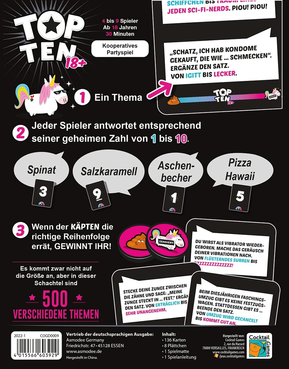 Cocktail Games, Top Ten 18+, Partyspiel, Kartenspiel, 4-9 Spieler, Ab 18+ Jahren, 30 Minuten, Deutsc