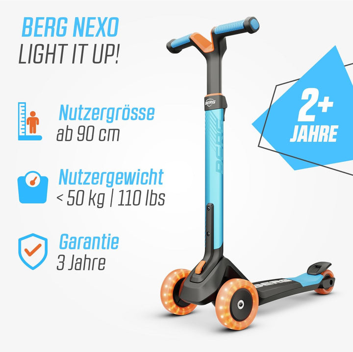 Kinderroller BERG Nexo, Kinderscooter ab 2 Jahre, Mit LED-Räder Zubehör, Mint Blau, Blau