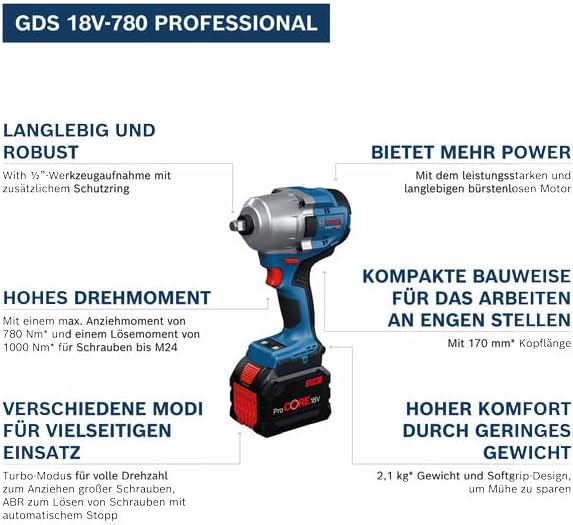 Bosch Professional 18V System Akku Drehschlagschrauber GDS 18V-780 (inkl. 2x 5.0Ah Akku, GAL 18V-40,
