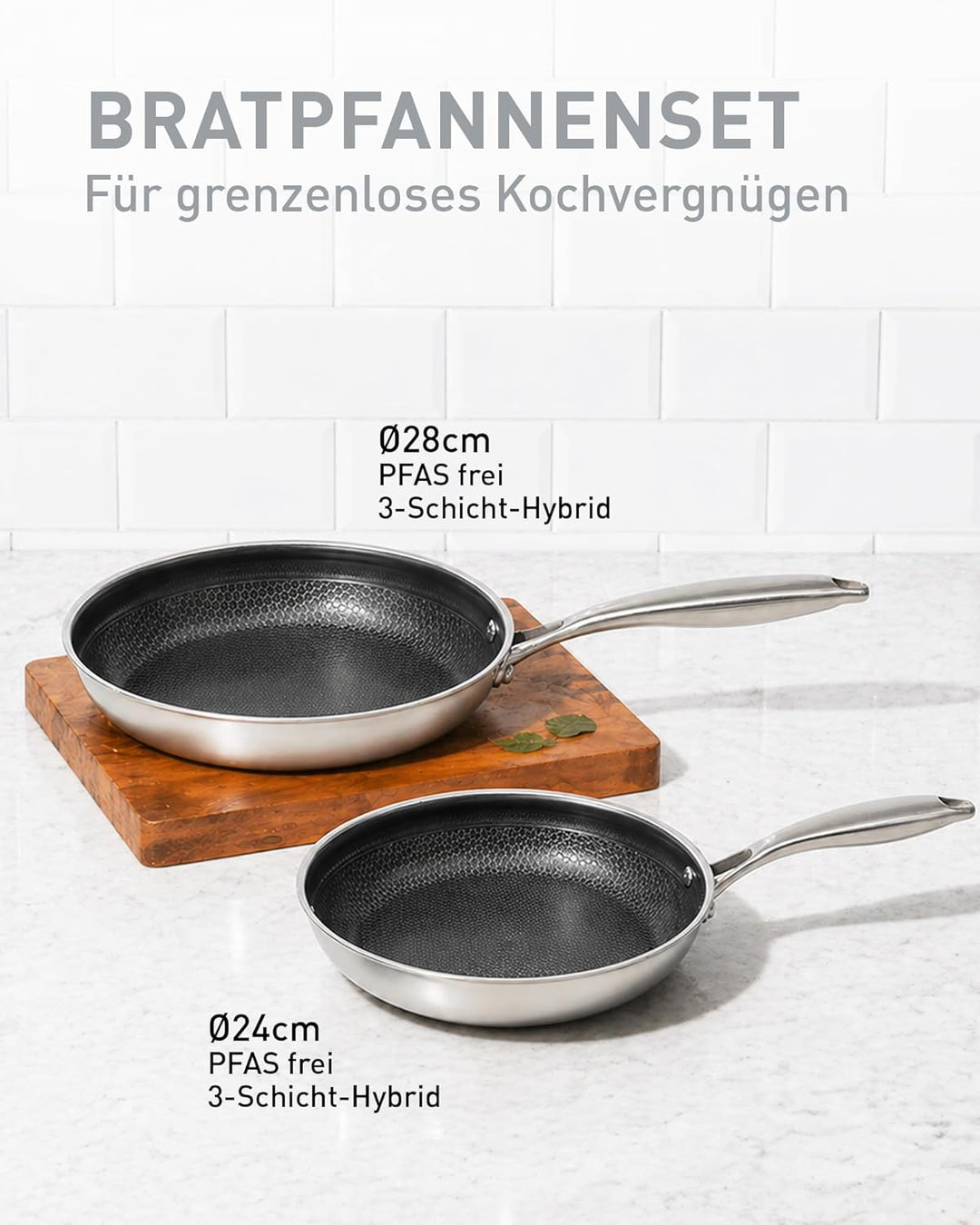 Cosy & Trendy Hexapro Bratpfannenset 24 + 28 cm – Pfannenset mit PFAS-freier Hybrid-Antihaftbeschich